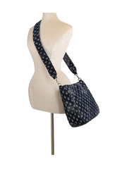 Dotted distressed denim crossbody bag