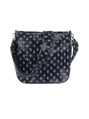 Dotted distressed denim crossbody bag