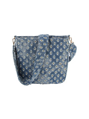Dotted distressed denim crossbody bag