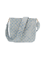Dotted distressed denim crossbody bag