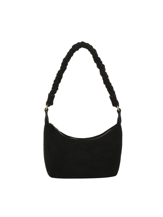 Braided Handle Suede Shoulder Bag