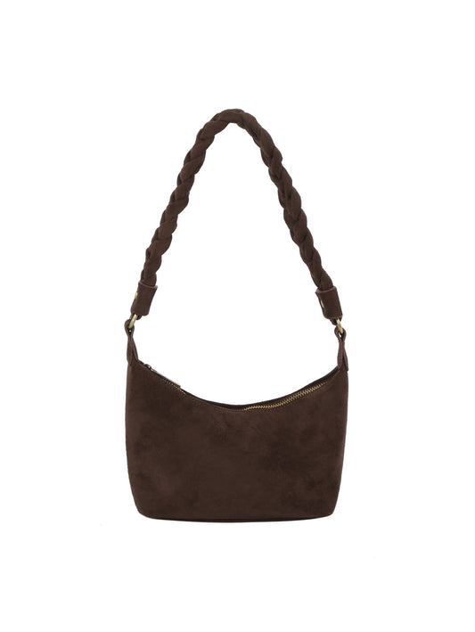 Braided Handle Suede Shoulder Bag