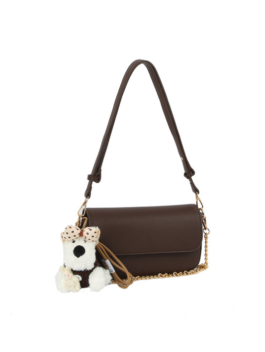 Plush Charm Chain Shoulder Bag