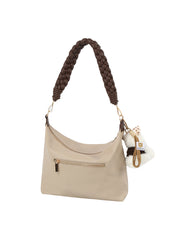 Braided Handle Slouch Hobo Shoulder Bag with Dog Charm