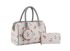 FASHION CHERRY MONOGRAM SATCHEL WITH WALLET and Pouch 3-1 SET