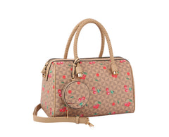 FASHION CHERRY MONOGRAM SATCHEL WITH WALLET and Pouch 3-1 SET