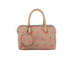 FASHION CHERRY MONOGRAM SATCHEL WITH WALLET and Pouch 3-1 SET
