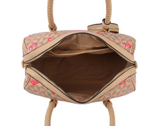 FASHION CHERRY MONOGRAM SATCHEL WITH WALLET and Pouch 3-1 SET