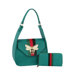 Designer Fashion Bee Satchel with Matching Wallet Set
