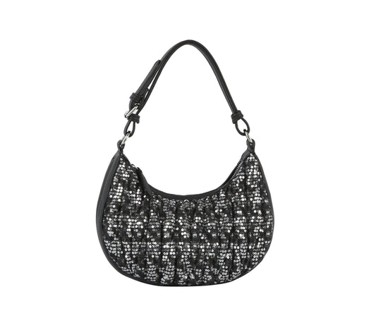Quilted sequins denim shoulder bag