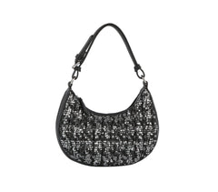 Quilted sequins denim shoulder bag