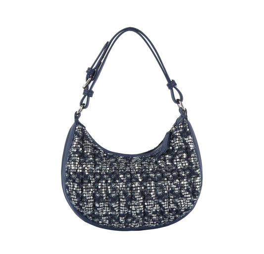 Quilted sequins denim shoulder bag