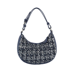 Quilted sequins denim shoulder bag