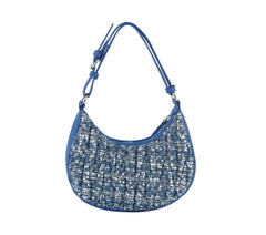 Quilted sequins denim shoulder bag
