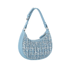 Quilted sequins denim shoulder bag