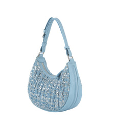 Quilted sequins denim shoulder bag