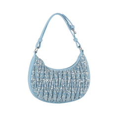 Quilted sequins denim shoulder bag