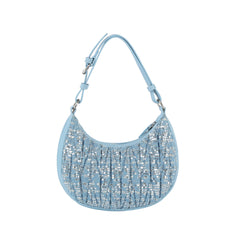 Quilted sequins denim shoulder bag