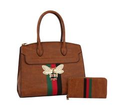 Fashion Bee Stripe Top Handle Satchel with Wallet