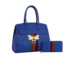Fashion Bee Stripe Top Handle Satchel with Wallet