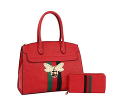 Fashion Bee Stripe Top Handle Satchel with Wallet