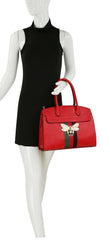 Fashion Bee Stripe Top Handle Satchel with Wallet