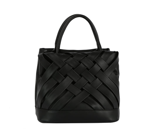 Woven detailed top handle small tote bag