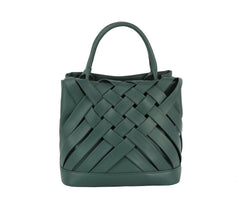 Woven detailed top handle small tote bag