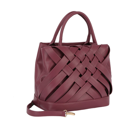 Woven detailed top handle small tote bag