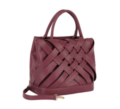 Woven detailed top handle small tote bag