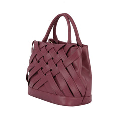 Woven detailed top handle small tote bag