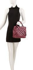 Woven detailed top handle small tote bag