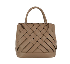 Woven detailed top handle small tote bag