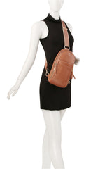 Multiple zip stripe sling bag