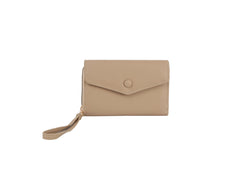 Button detailed trifold wallet