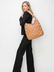 Padded woven tie handle hobo