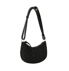 Embroidered half moon shoulder bag
