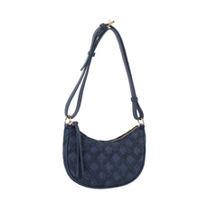 Embroidered half moon shoulder bag