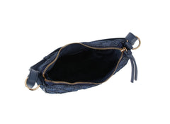 Embroidered half moon shoulder bag