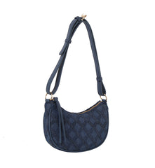 Embroidered half moon shoulder bag