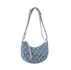 Embroidered half moon shoulder bag