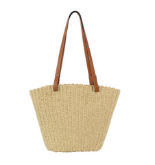 Straw basket bag with vegan leather handle