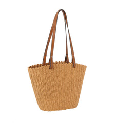 Straw basket bag with vegan leather handle