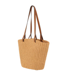 Straw basket bag with vegan leather handle