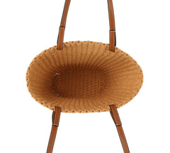 Straw basket bag with vegan leather handle