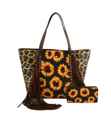 Women Cheetah Printed Flower Tote Hobo Bag