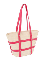 Woven Straw and Faux Leather Beach Tote