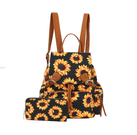 Sunflower Printed Backpack Women shoulder bag