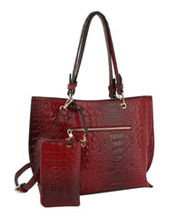 Women Top Handle Tote Satchel Hobo Croc Purse Clutch Set