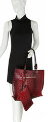 Women Top Handle Tote Satchel Hobo Croc Purse Clutch Set